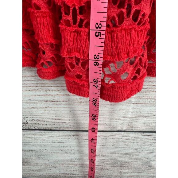 Free People 3/4 Sleeve Lace Cutout Fit & Flare Mini Dress Women's Size Small Red - Picture 12 of 12